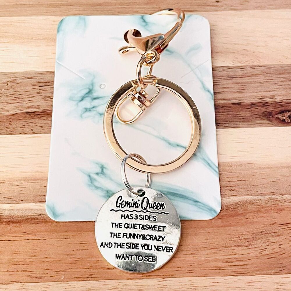 NWT Gemini Queen Gold Silver Funny Graphic Lobster Clasp Keyholder,Keychain, Key